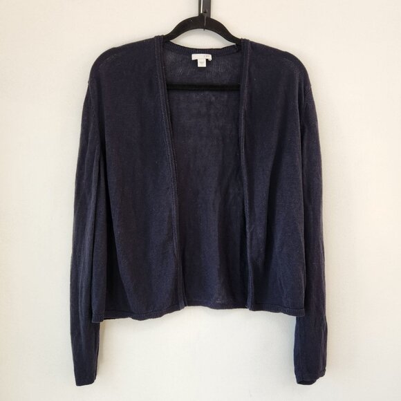 J. Jill Linen Blend Navy Blue Lightweight Open Front Cardigan Sweater Women's L - Picture 1 of 6